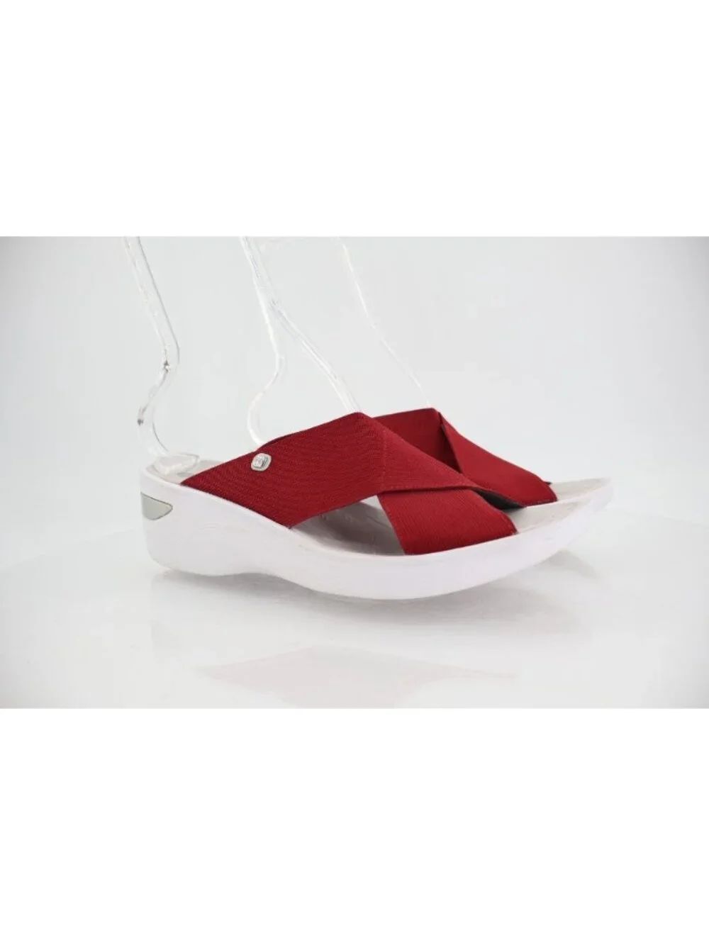 Bzees Women's Desire Sandals 11 Wedge Heel Slip On Red Textile Casual
